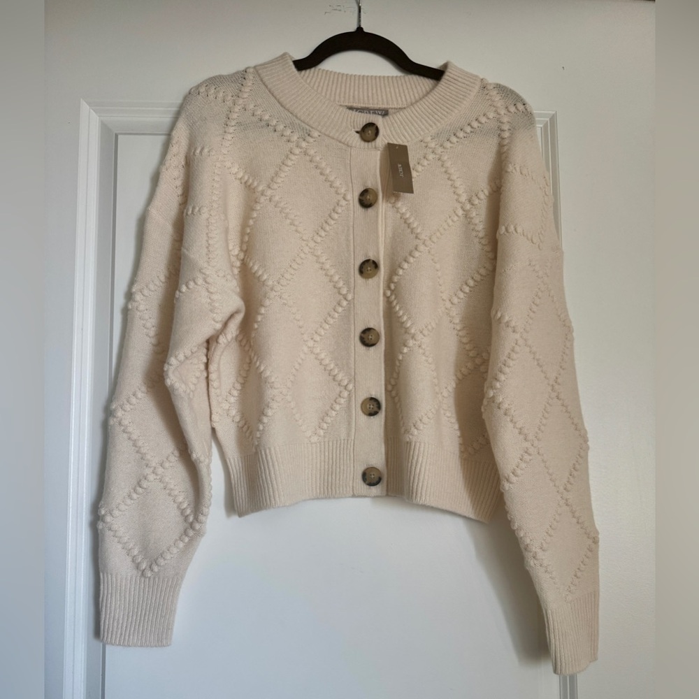 NWT! J. CREW Women’s Popcorn-stitch Cardigan in Vintage Wool, Ivory, Size Small - Picture 2 of 14